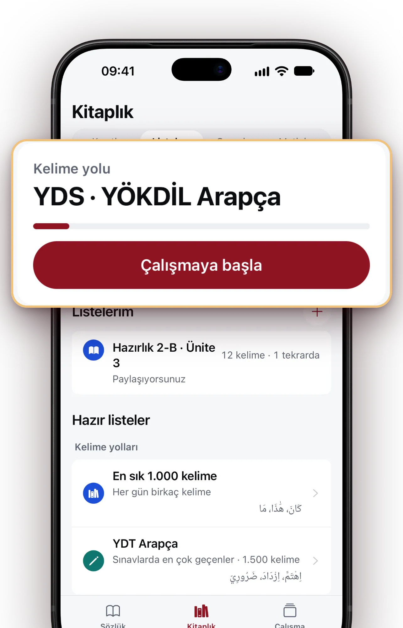 Uygulamadaki kelime yolları: En sık 1.000 kelime, YDS · YÖKDİL Arapça ve YDT Arapça