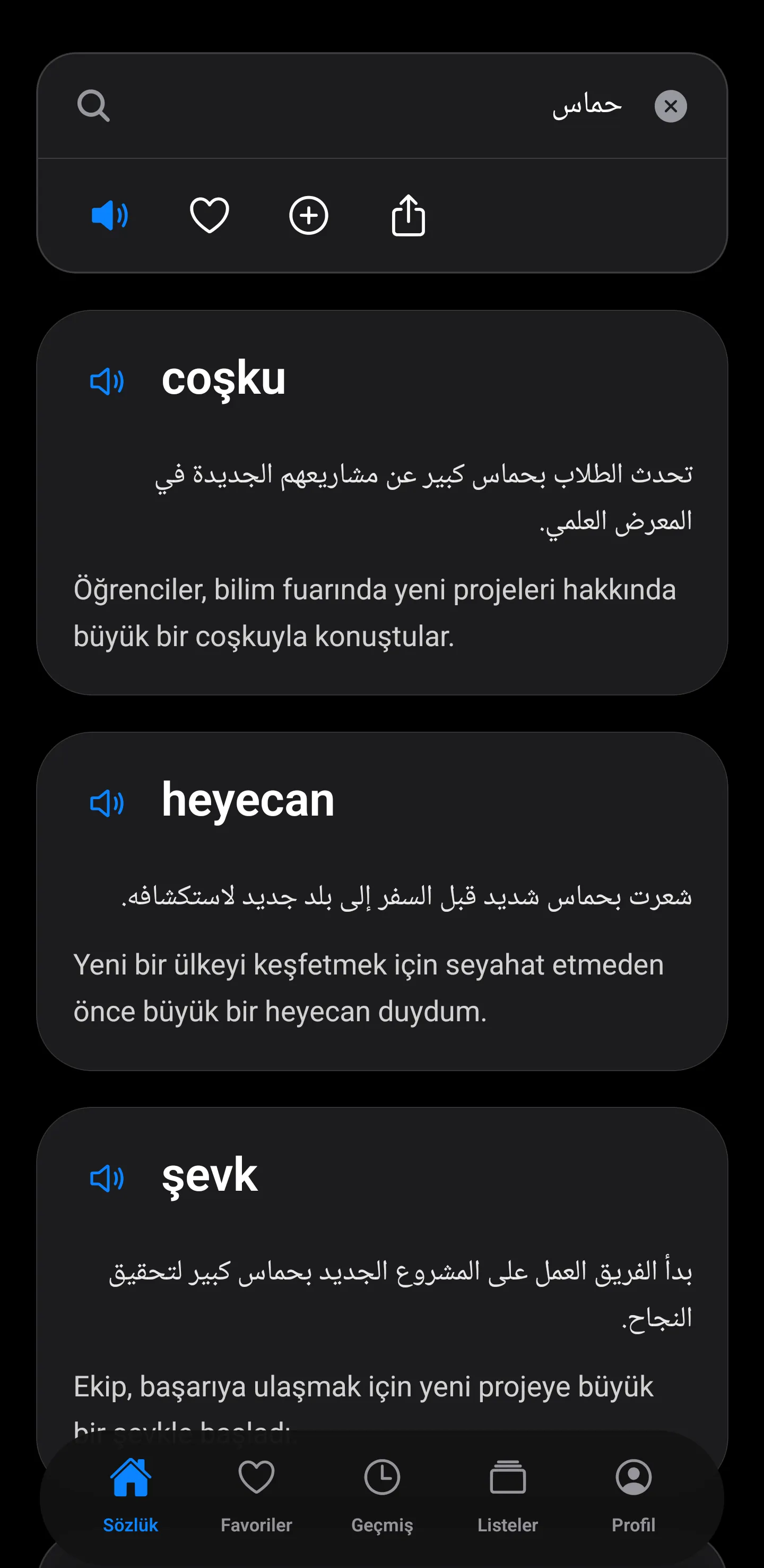 Koyu tema arayüzü (gece görünümü)